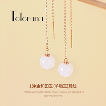 Natural And Tian Jade Goat Fat White Jade Earrings 18K Rose Gold Earrings Lady Temperament Earrings Delicate Gold Earrings