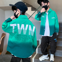 Boy long sleeve shirt spring autumn cotton fabric hanging dye handsome boy student shirt cloak cloak 2022 new pure cotton blouse