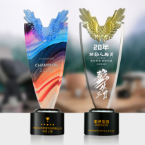 Creative glass crystal trophy custom-made excellent staff champion honorary medal angel wings souvenir custom