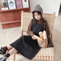 Girls Denim Dress 2021 Autumn New Vintage Strap Dress Loose Spring and Autumn Western Style