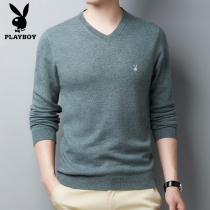 Playboy spring and autumn young and middle-aged mens cardigan full wool v-neck thin base shirt solid color sweater men