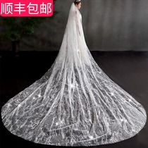 Head yarn Bride wedding dress super long tailing white starry white starry headdress Super immortal Net red photo props