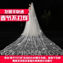 Bride's veil main wedding dress white long Korean tailing headdress super Xiansen wedding retro photo veil