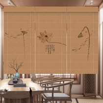 Printed bamboo curtain curtain roll-pull tea room living room new Chinese Zen partition curtain decoration shade curtain