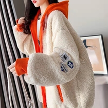 Pregnant womens autumn and winter tops fashion large size loose winter clothes plus velvet padded medium and long Lamb hair coat