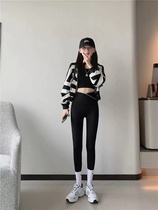 0302 (rural girl Yan elected) 7 0V words crossed waist yoga fitness shark leather Barbie pants #
