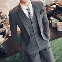 Suit suit mens three-piece suit casual large size suit jacket slim Korean version formal groom Ruffian handsome wedding dress