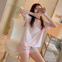 High-quality summer cotton pink pajamas womens student thin 2021 new Korean home service two-piece suit