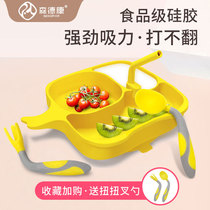  Baby dinner plate grid Baby childrens tableware Suction cup cartoon silicone learning to eat training spoon set supplementary food bowl