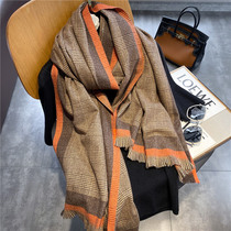 (High-quality cashmere scarf) Autumn and winter men and women thickened plaid double-sided houndstooth scarf cashmere warm shawl