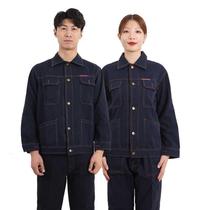 Denim Workwear Suit Electric Welded Male Long Sleeve Zipped Steam Repair Tooling Uniform Dust Proof Clothing