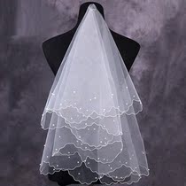 Bride wedding wedding headdress accessories 1 5M white mesh sticky bead veil Wedding supplies Photo studio photography veil