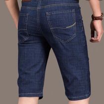 Stretch summer thin denim shorts mens denim pants mens loose straight fashion mid-pants casual middle-aged breeches