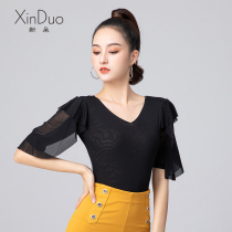 New modern dance Jacket Womens new mid-sleeve national standard dance Latin dance one-piece practice uniform ruffles ruffle dance suit autumn