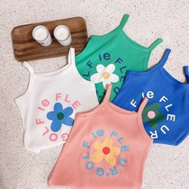 2021 summer new girls Korean foreign style outer wear bottomed camisole baby small daisy letter top cotton
