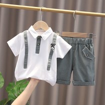 Boys summer clothes Handsome baby Western style short-sleeved two-piece set False strap Baby summer clothes 1-3 years old childrens suit