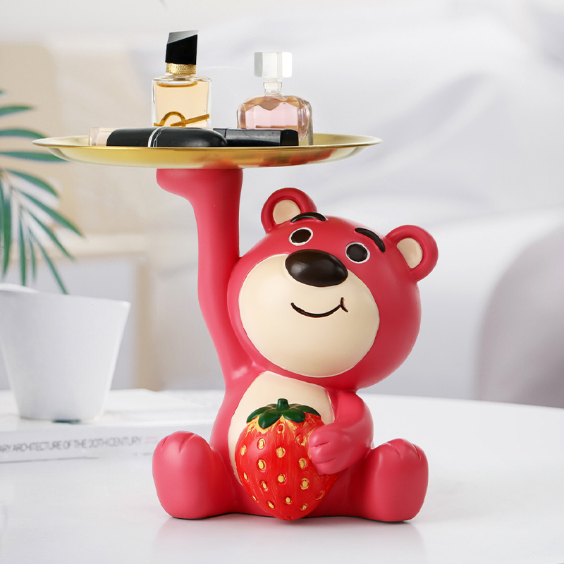 Strawberry Bear Light Luxury Tray Decoration Entry Key Storage Front Desk Welcome Candy Snacks Plate Home Decoration