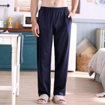 Pure cotton full cotton with pocket loose increase code casual long sleeping pants mid aged young mens home pants autumn and winter
