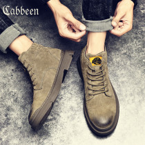 Carbin High-Gang Martin Boots Mens Spring and Autumn Toilwear Leather Mid-Gang Mens Shoes Winter Plus Velvet Warm Snow Boots
