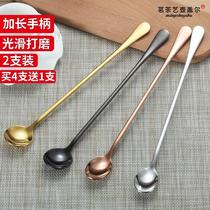 2-pack coffee spoon Long handle mixing spoon Stainless steel small spoon Creative cute personality golden milk tea spoon