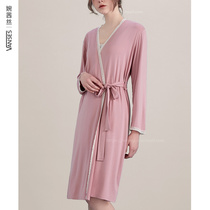 2022 new Modale sleepwear womens spring fall long style sexy lace ice silk Japanese style sleep-clad bathrobe spring summer