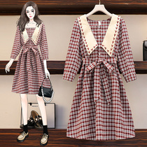 Large size womens clothing 2021 new early autumn Republic of China style retro dress small dress can usually be worn plaid dress
