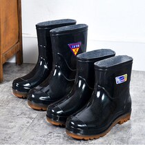 Thickened ox soled rain shoes mens work plus lint cotton shoes water shoes boots high and medium tube short overshoes waterproof smooth plastic