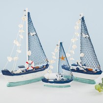 Mediterranean sailing boat model ornaments do old craft boat blue and white shell boat home living room decoration decorations