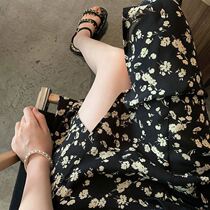 Design sense T-shirt skirt womens floral chiffon skirt 2021 summer new high waist skirt split skirt skirt two-piece suit