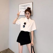 2021 new net red foreign style wear small shirt suit culottes very fairy age-reducing hip skirt two-piece set