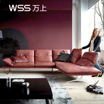 Freehand space Italian minimalist leather down sofa gray top layer cowhide villa living room sofa designer