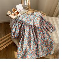 Girls dress 2021 spring and summer new cotton childrens foreign style long sleeve flowers little children baby princess skirt