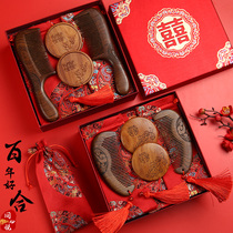 Wedding comb mirror pair of wooden comb gift box set new wedding gift bride with hand gift best friend accompany dowry lettering