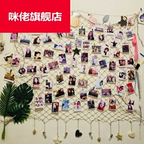 Grid photo wall fishing net decoration background wall photo frame creative hanging wall hemp rope clip kindergarten ring creation cloth
