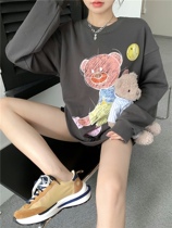 Panyan Parian words 2021 Autumn New Wild loose bear print smiley face top slim long guard dress female