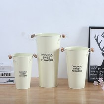 Rice yellow wood handle sheet metal flower barrel minimalist creative flower shop flowers barrel rose lily Home Woke Flowers