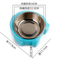 Pet Bowl Plastic Stainless Steel Two-in-one Dog Bowl Non-slip Penguin Type Pet Food Basin Cat Dog Drink Water Double Bowl