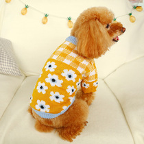 Pet dog cat autumn and winter New Teddy Bai bear Bomei clothes red and white grid turmeric rose flower sweater