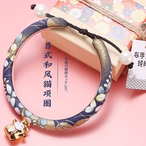 Cat collar Handmade fabric Pet cat dog Japanese style cat ring Cat bell collar Lettering tag Dog tag