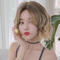 European and American explosive wig women's whole top short curly hair simulation chemical fiber headgear natural lifelike center round face short hair