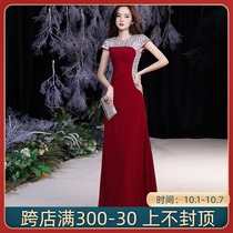 Evening dress female 2021 explosive slim body thin banquet temperament light luxury red celebrity host dress female high-end