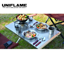 Japanese made UNIFLAME outdoor camping stainless steel solid wood side folding storage table bonfire small steel table 682104
