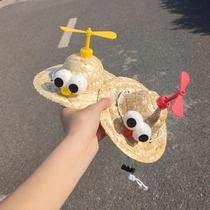 Cat hat cute dog straw hat bamboo dragonfly dou teddy pet funny headdress helmet sun hat decoration
