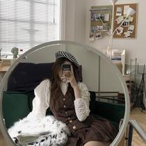 Autumn 2021 new foreign style suit womens fashion vest pleated skirt retro plaid two ins tide