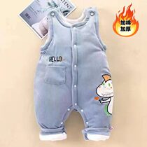 Neonatal strap pants autumn and winter wear men and women baby button cotton thick pants children high waist belly cotton pants