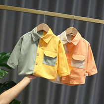 Boys western style shirt summer new infant childrens top baby spring and summer long-sleeved cotton fashion small childrens clothing