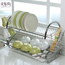 Kitchen shelf floor multi-layer storage drain dish rack double-layer bowl tableware storage artifact bowl rack supplies