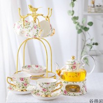 English Afternoon tea flower teacup set Creative glass tea pot heated European-style bone China coffee cup and saucer tea set