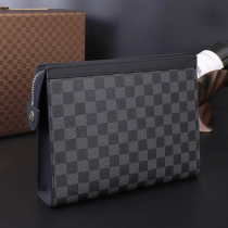 European and American genuine leather black plaid handbags classic business mens bag large capacity horizontal square mens cow leather letters enveloping