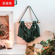 INS Nordic style woven dark green small tapestry wall pendant Mini home daily bedroom pendant hand woven